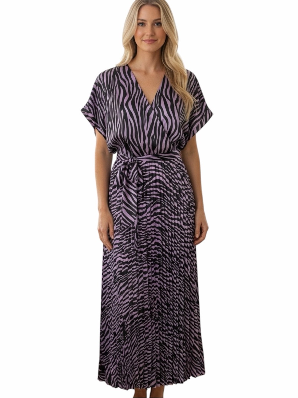 🦓💜NEW LOOK Purple Zebra-Print Wrap Maxi Dress. Size 6.